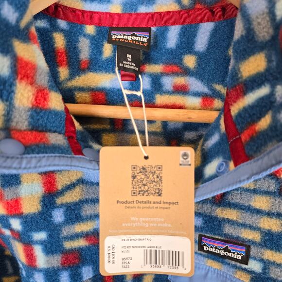 Patagonia Kids Lightweight Synchilla SnapT PullOver Size M/10 Fitz Roy Patchwork - Picture 3 of 4